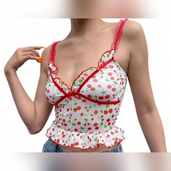 Sheer Cherry Cropped Top (S) - Picture 1 of 6